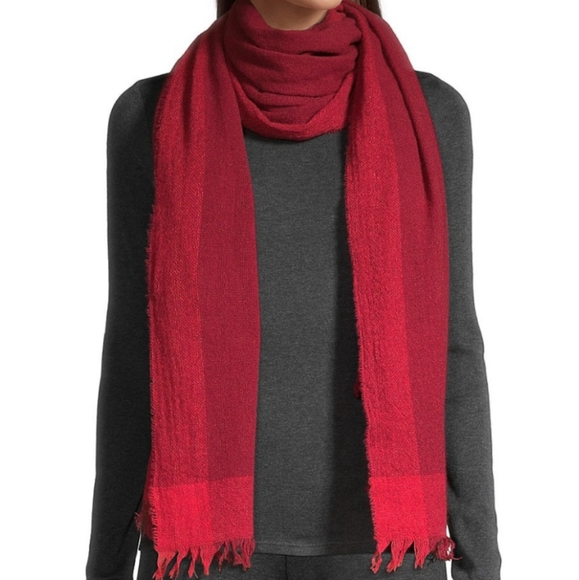 Eileen Fisher Dark Red cashmere wool scarf Made in Italy New $178 Fringe Large